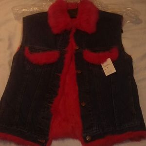 Blue jean reversible rabbit fur jacket